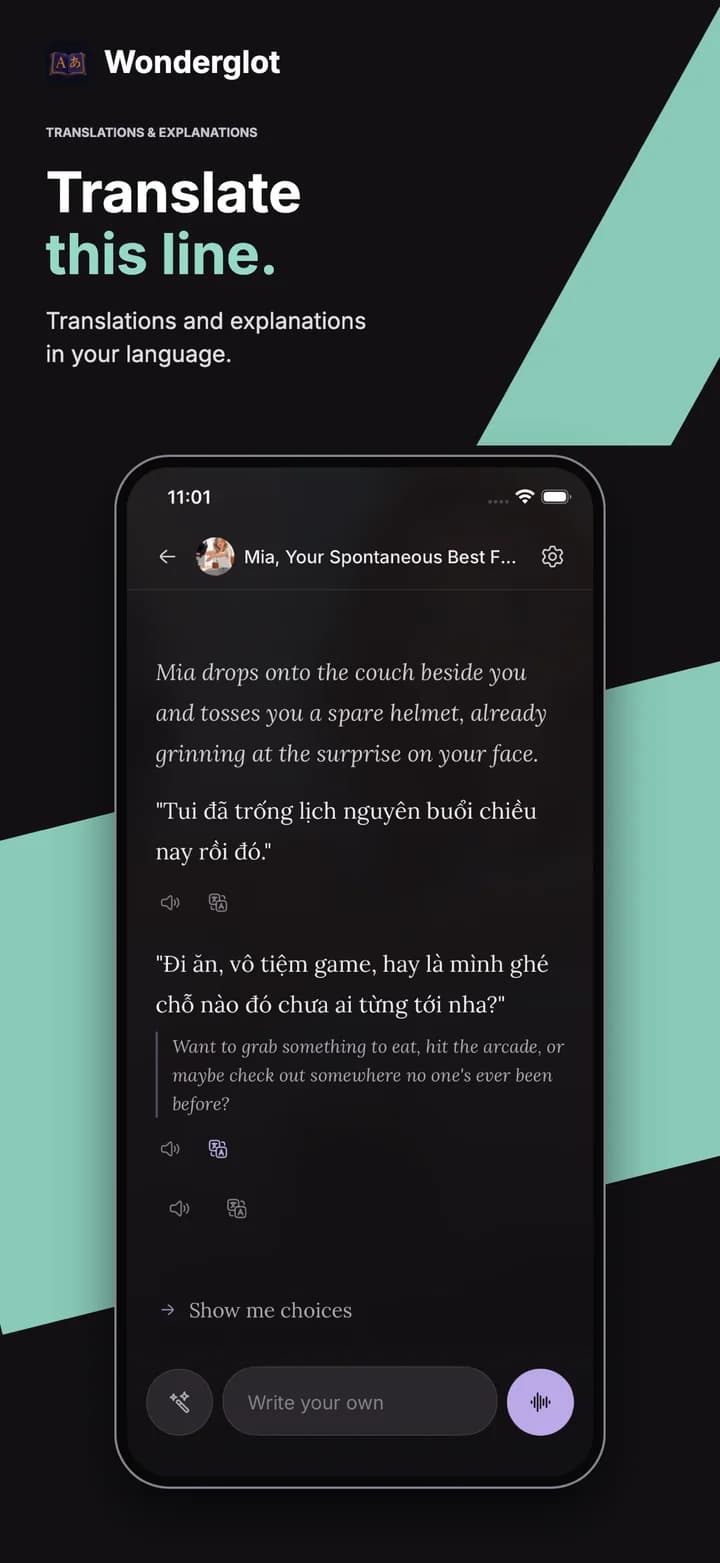 Wonderglot iPhone app showing a story in English and Japanese